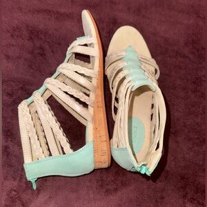 Wolverine 1883 Mint and Cream Braided Strappy Wedge Sandals